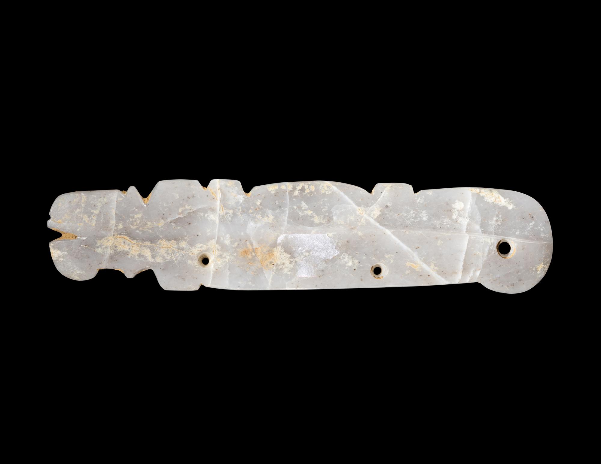 A Costa Rican White-Jade Caiman Bar Pendant