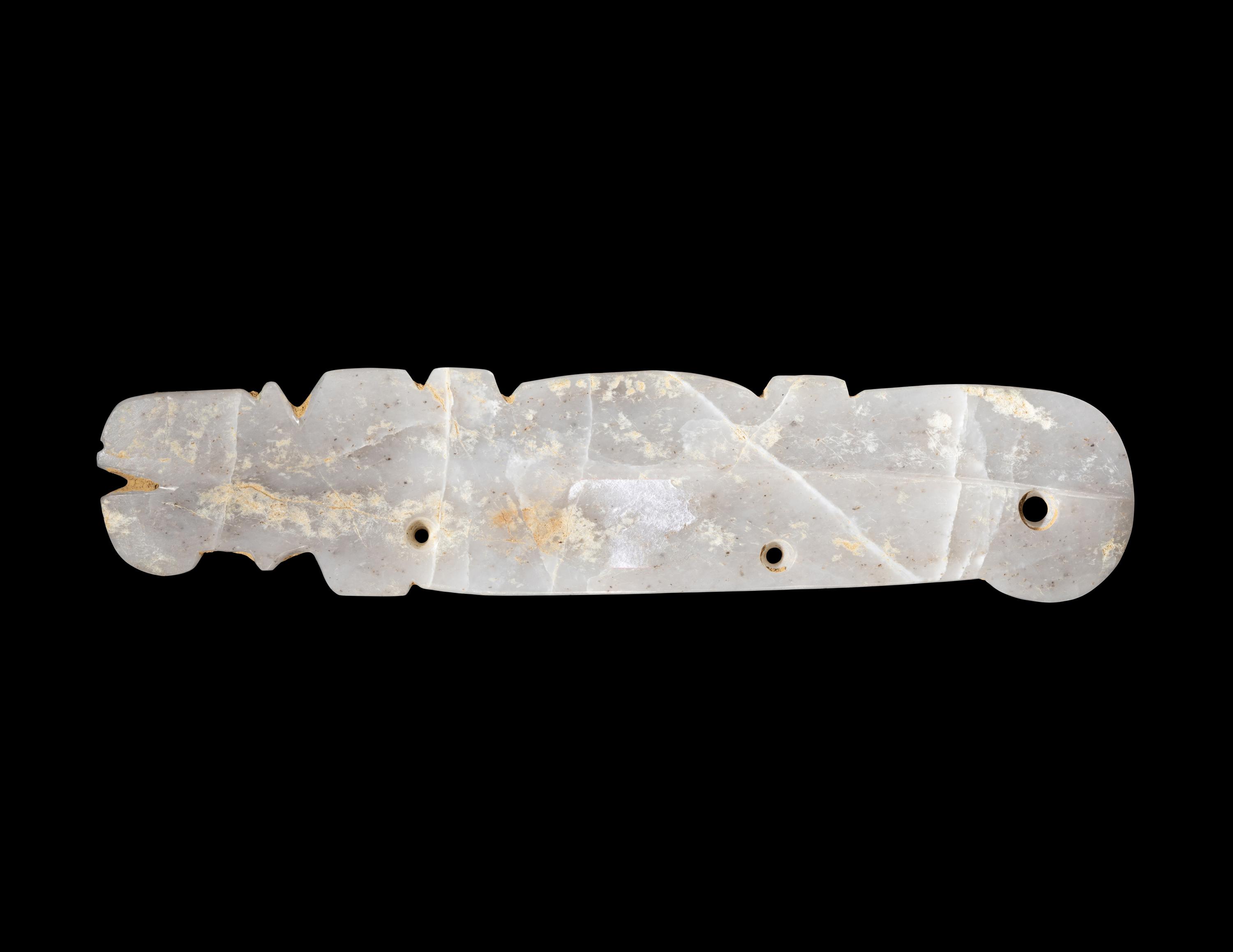A Costa Rican White-Jade Caiman Bar Pendant