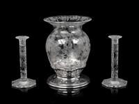 An American Silver Mounted Etched Glass Vase