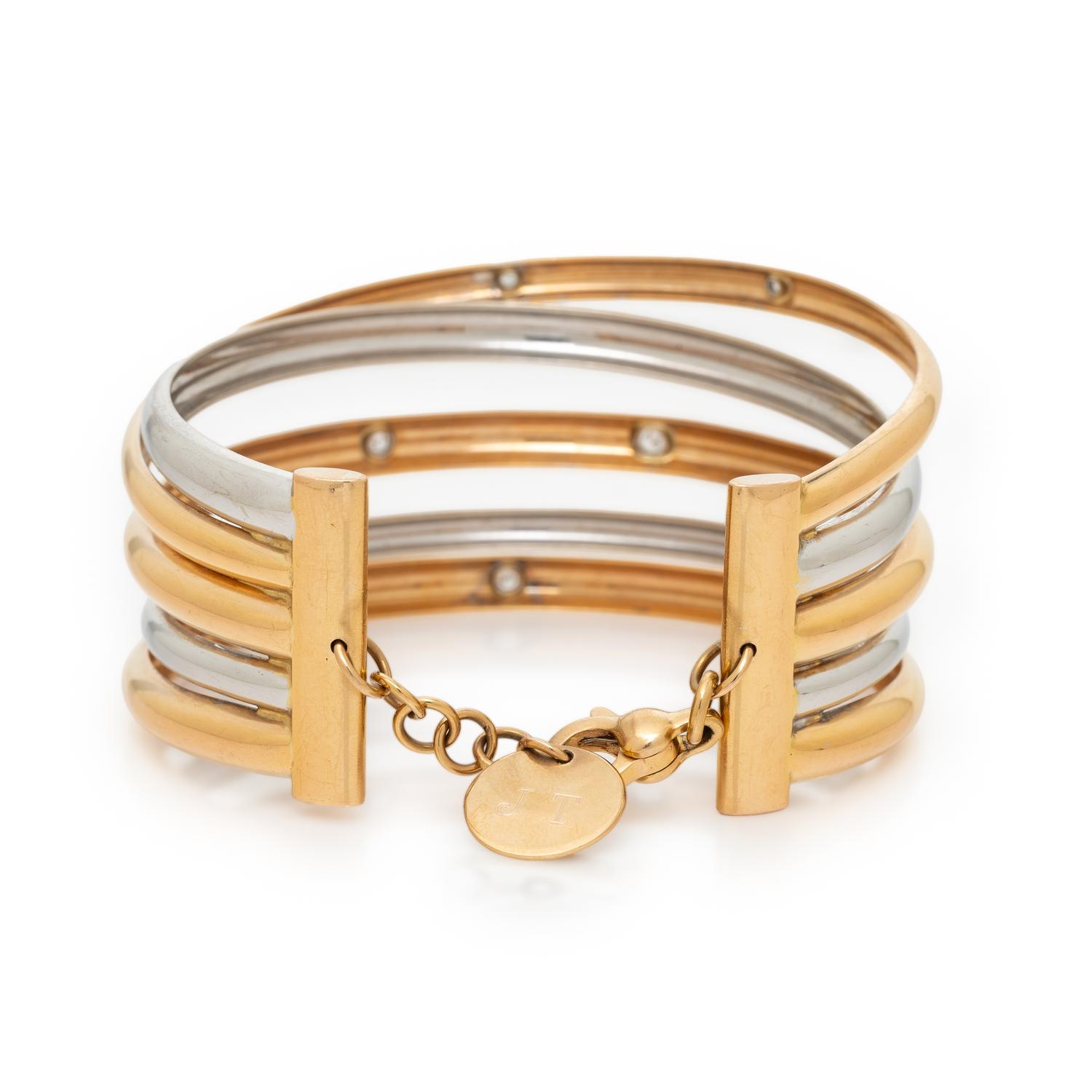 BICOLOR GOLD AND DIAMOND CUFF BRACELET