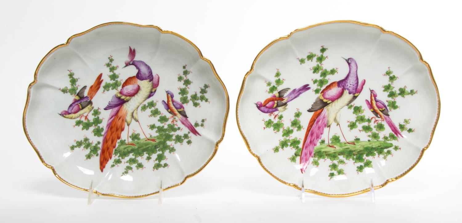 A Pair of Derby Porcelain Ornithological Low Bowls Width 10 3/4 inches. — 19TH CENTURY