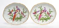 A Pair of Derby Porcelain Ornithological Low Bowls Width 10 3/4 inches. — 19TH CENTURY