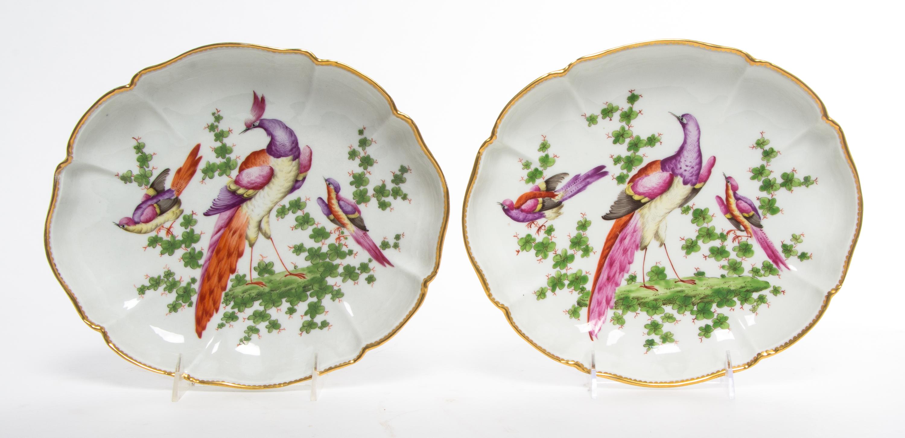 A Pair of Derby Porcelain Ornithological Low Bowls Width 10 3/4 inches. — 19TH CENTURY