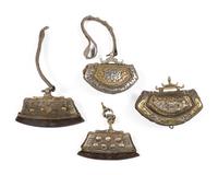 Four Tibetan Silver and Leather Pouches