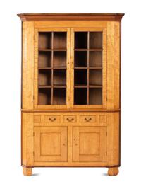 A Federal Style Tiger Maple Corner Cupboard