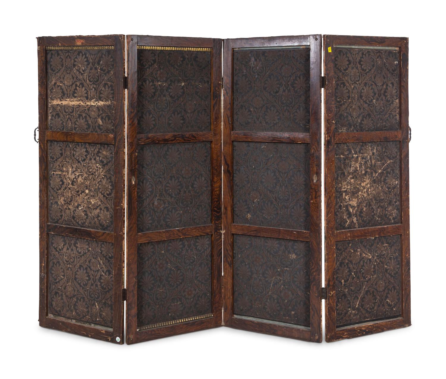 A Victorian Decoupaged Four-Panel Floor Screen
