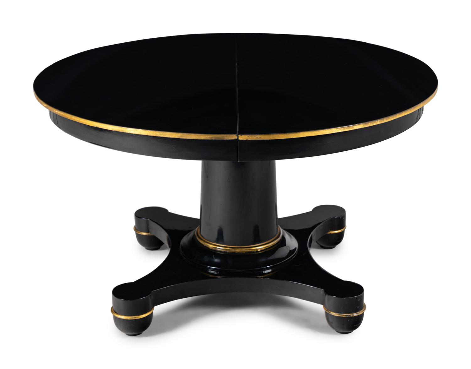 A Biedermeier Black Painted and Parcel-Gilt Pedestal Dining Table