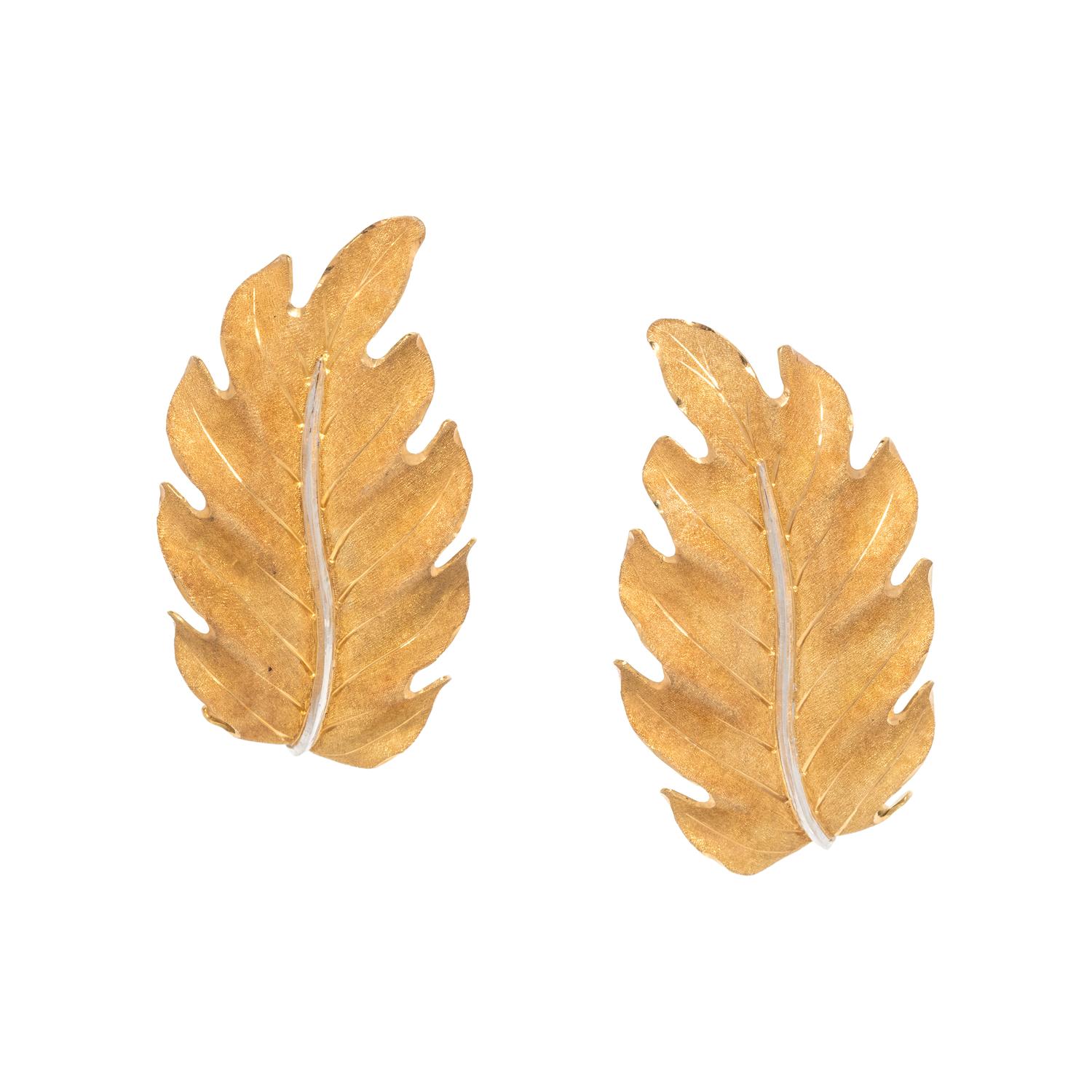 BUCCELLATI, BICOLOR GOLD LEAF EARCLIPS