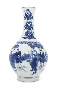A Blue and White Porcelain Vase Height 16 inches.
