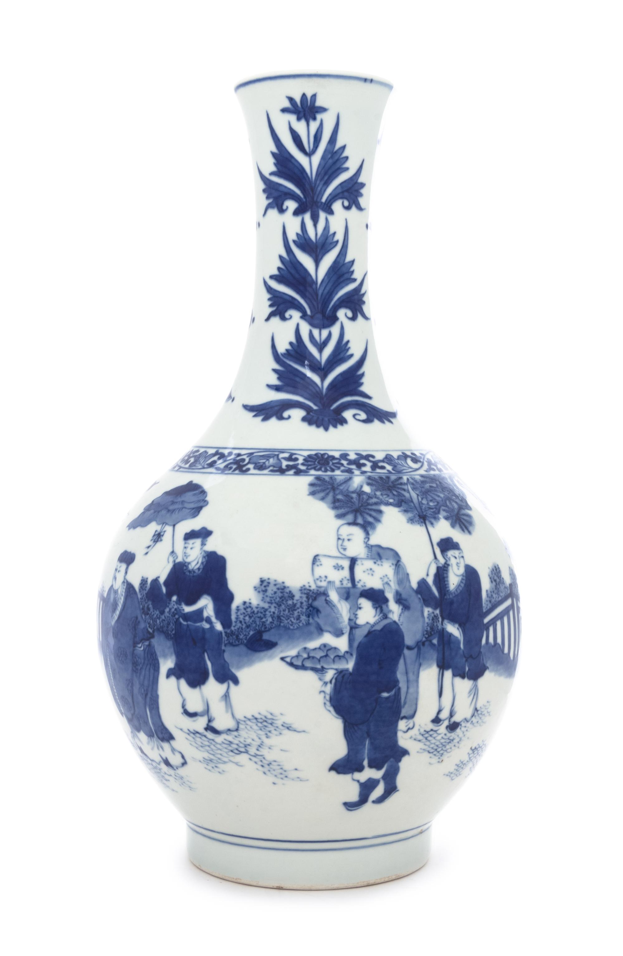 A Blue and White Porcelain Vase Height 16 inches.