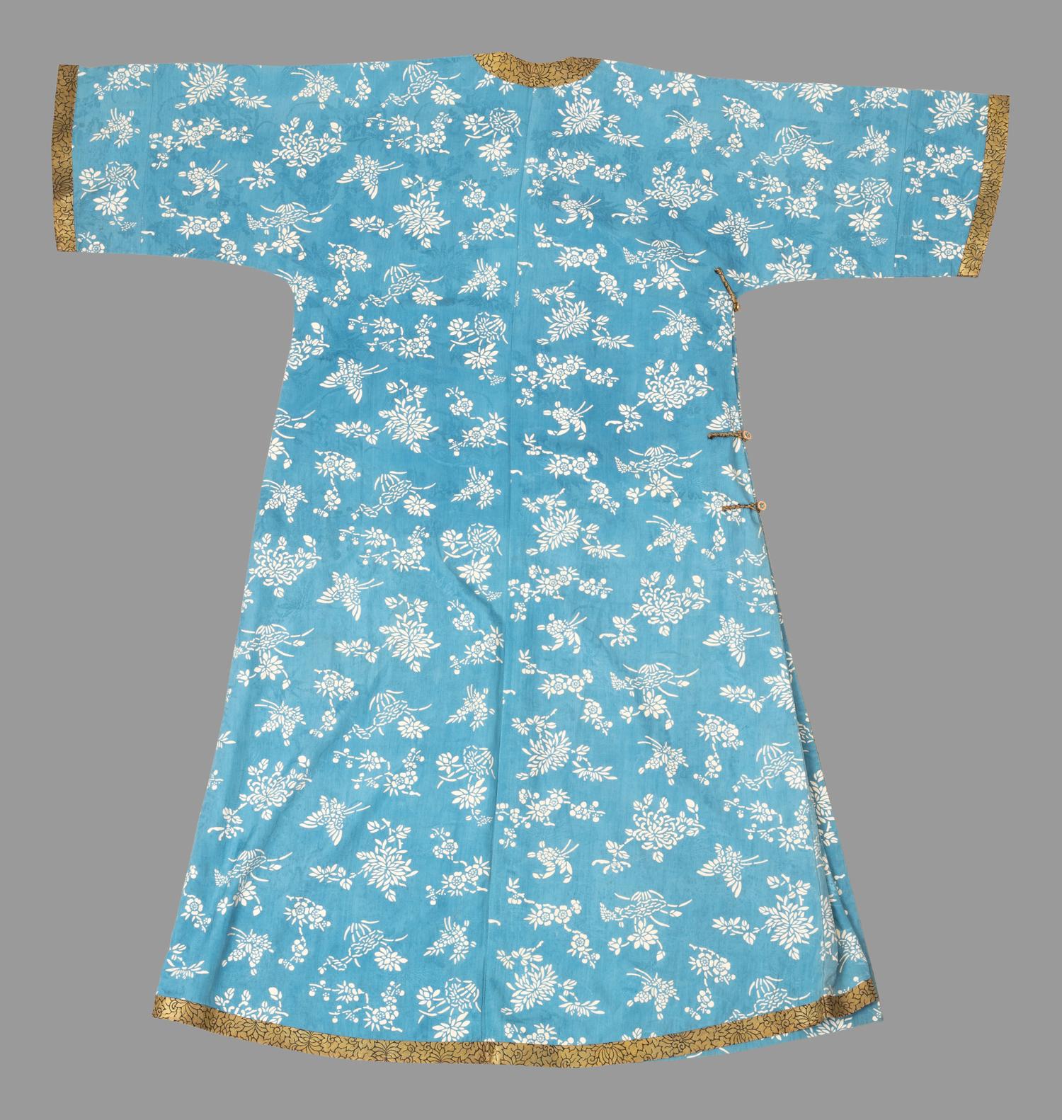 A Chinese Blue Ground Woven Silk Lady's Robe