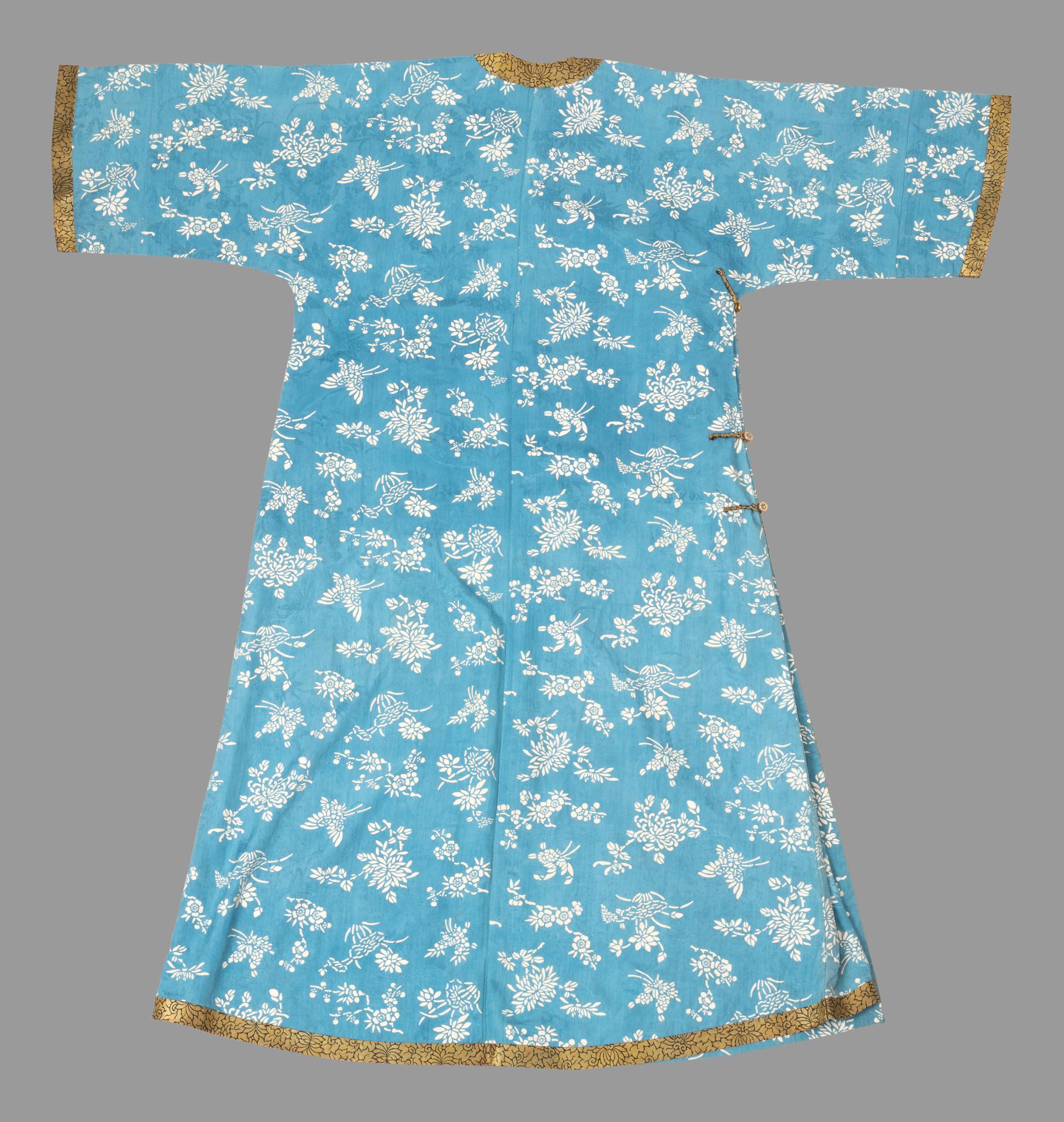 A Chinese Blue Ground Woven Silk Lady's Robe