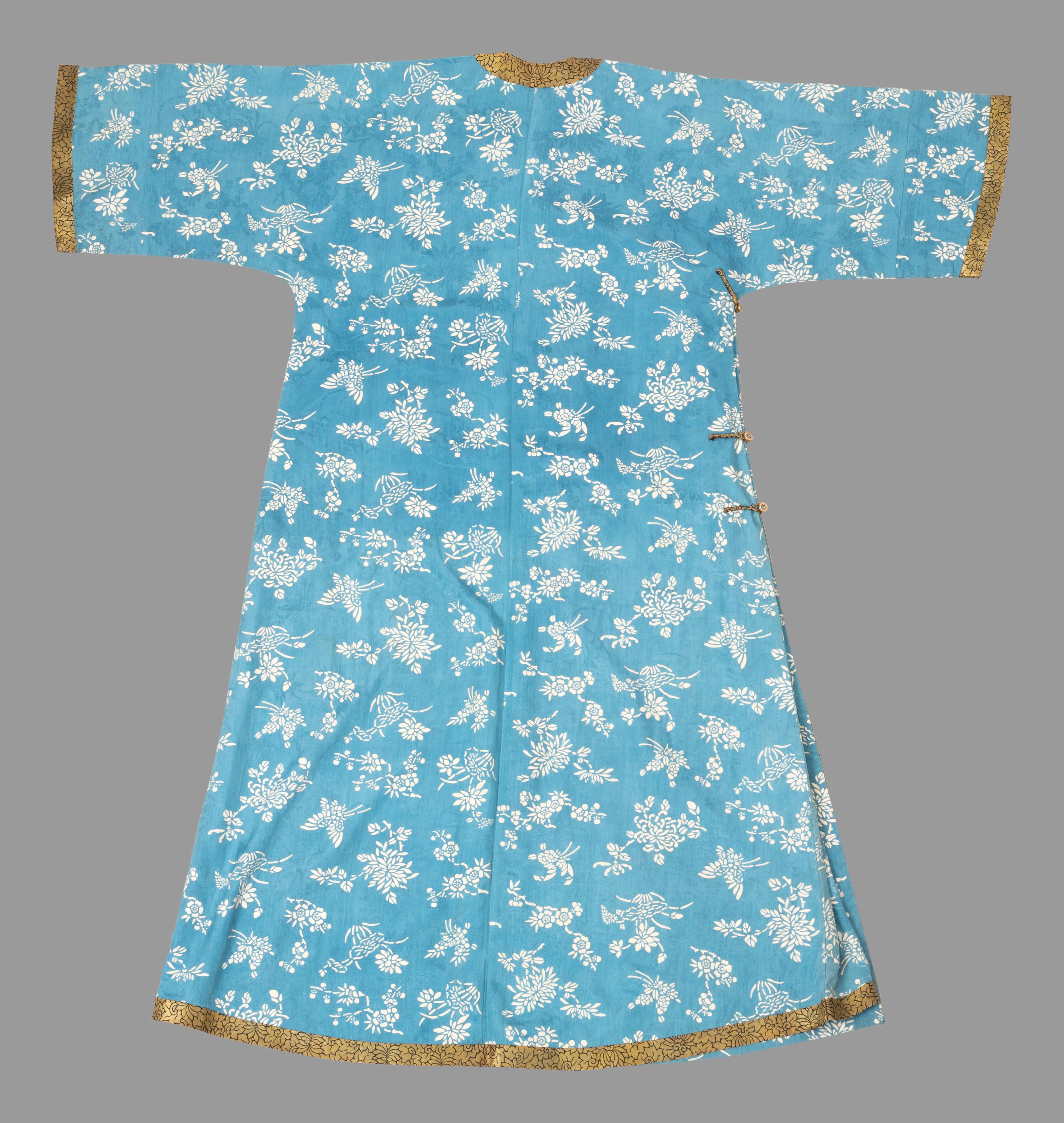 A Chinese Blue Ground Woven Silk Lady's Robe