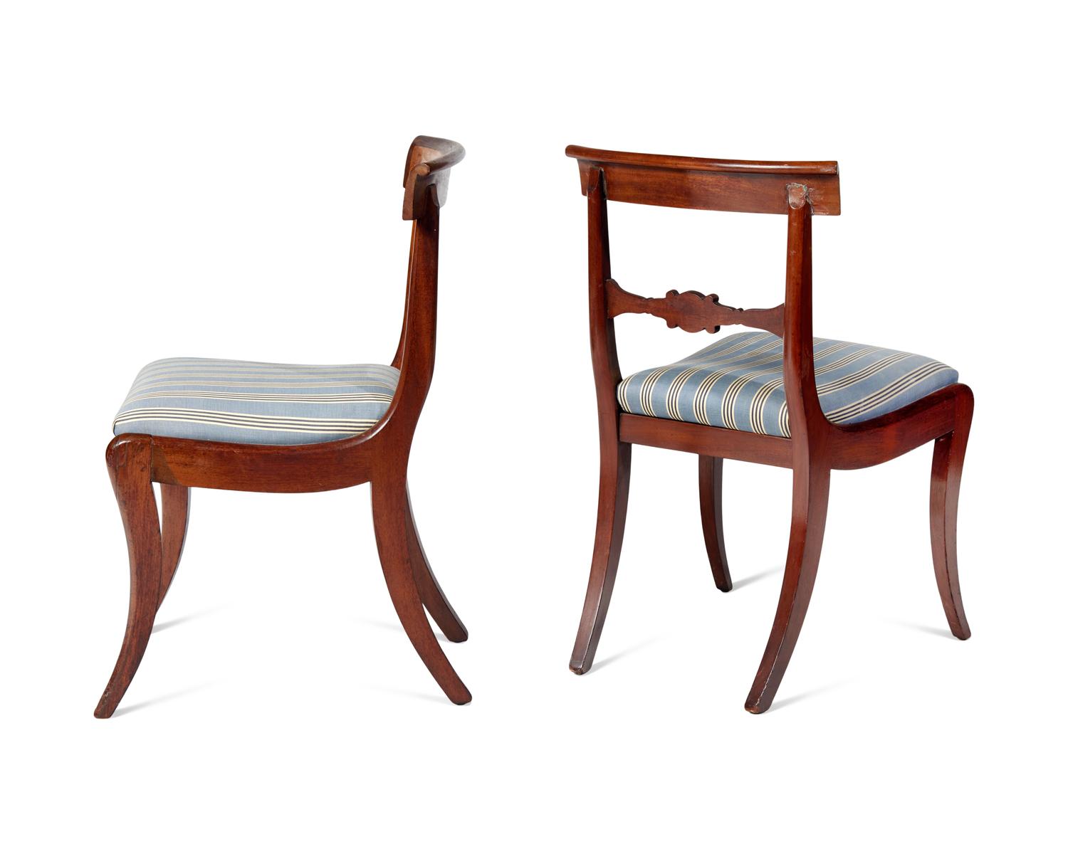 A Pair of Classical Carved Mahogany Klismos Chairs