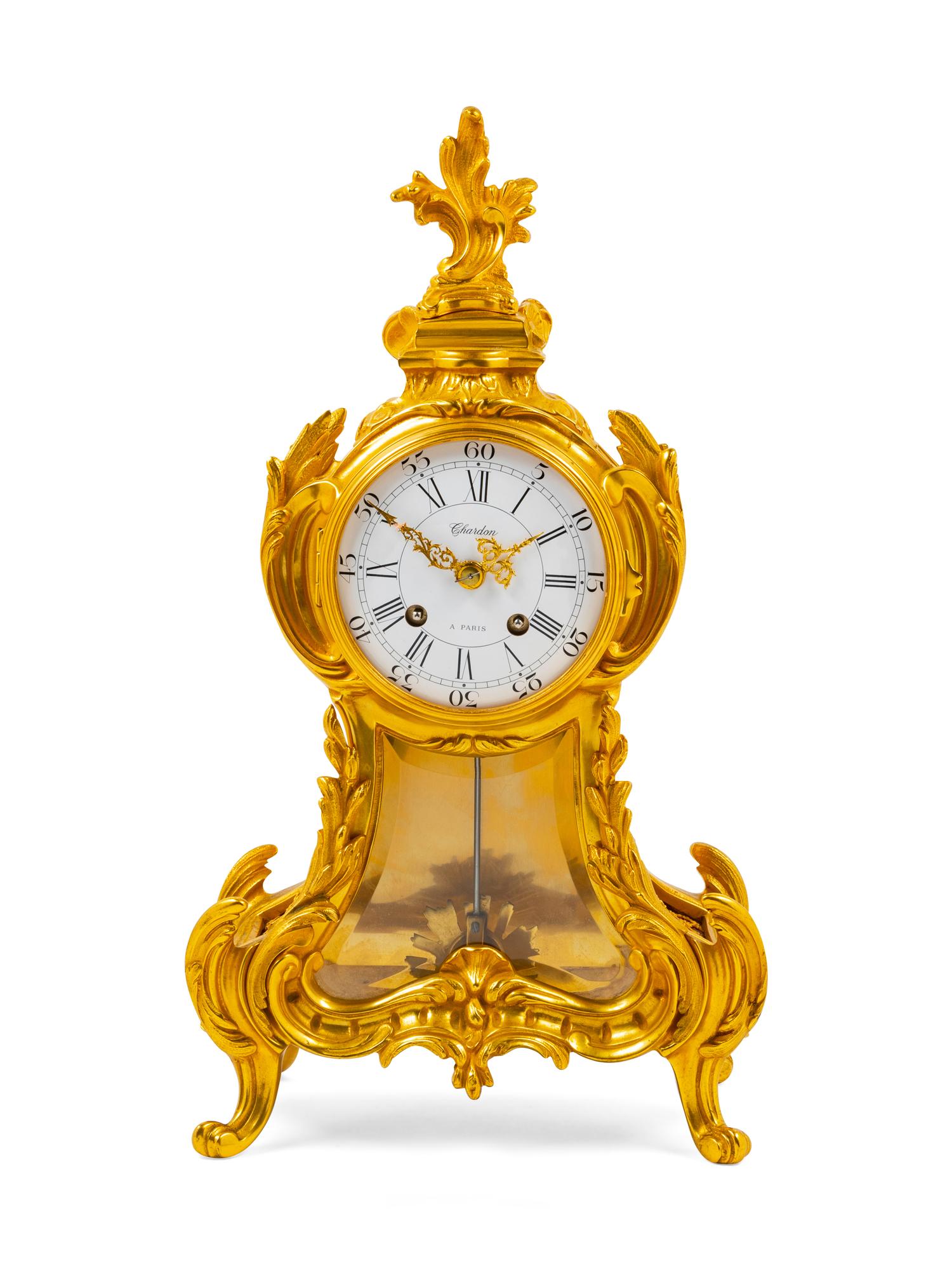 A Louis XV Style Gilt Bronze Mantel Clock