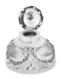 An English Silver Mounted Glass Inkwell