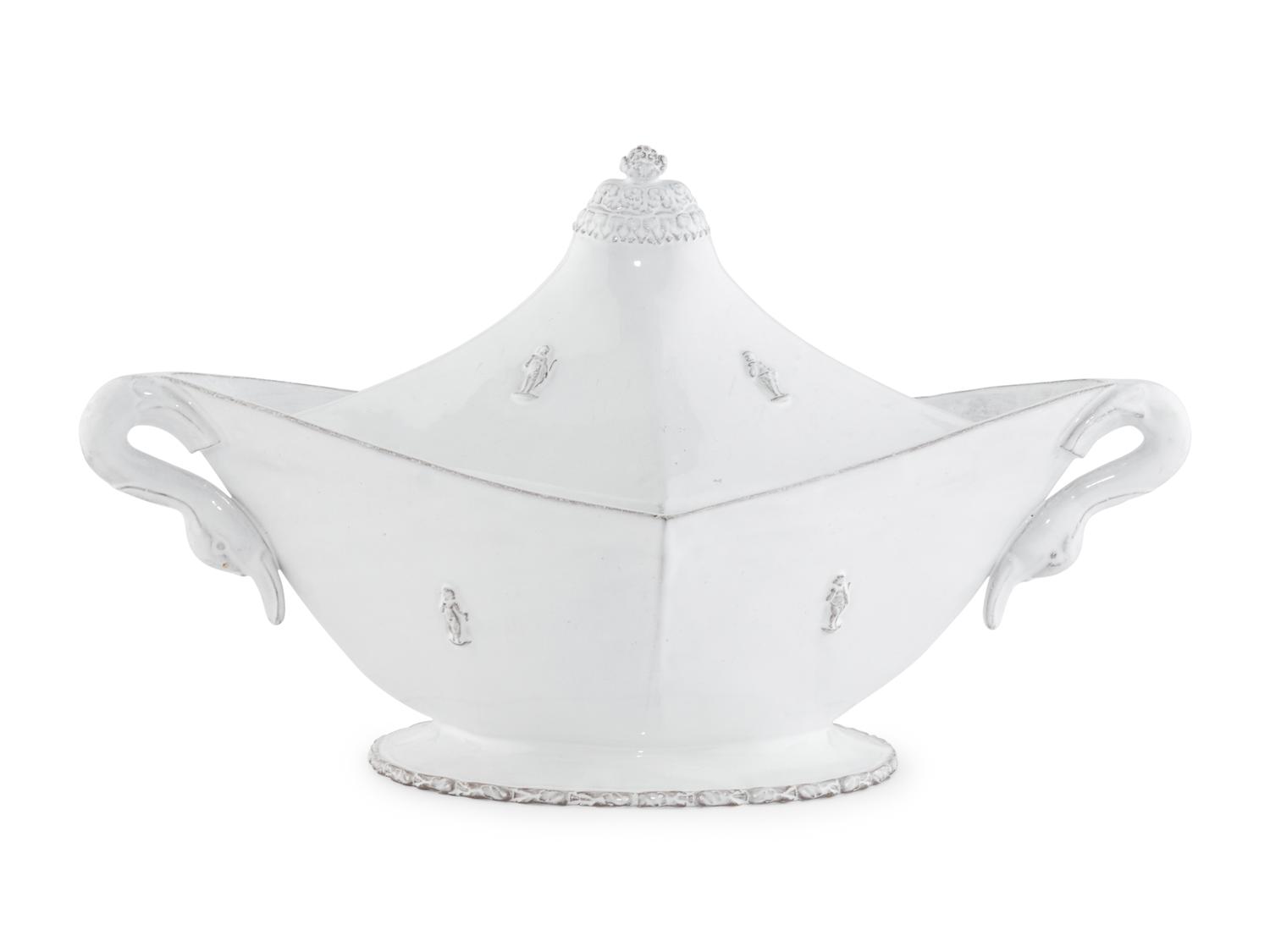 A Continental White-Glazed Faience Tureen