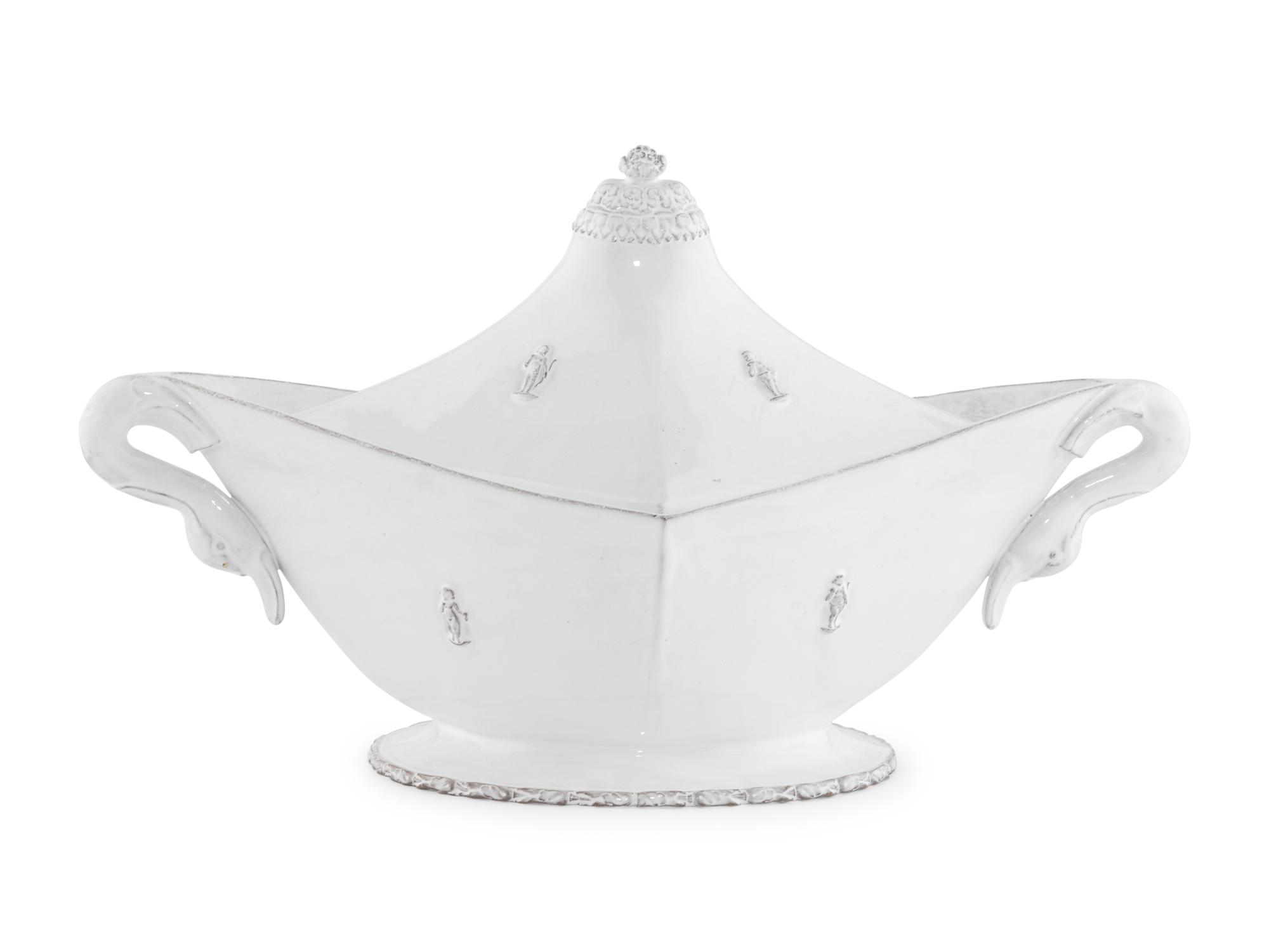 A Continental White-Glazed Faience Tureen