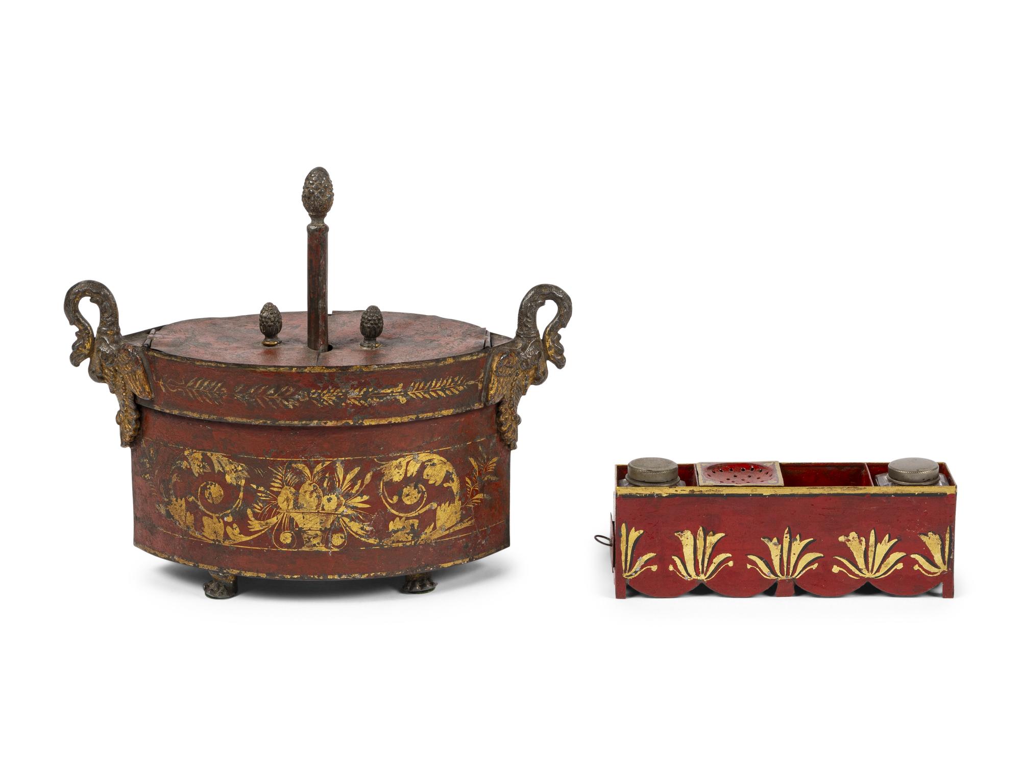 Two French Red Tole Articles