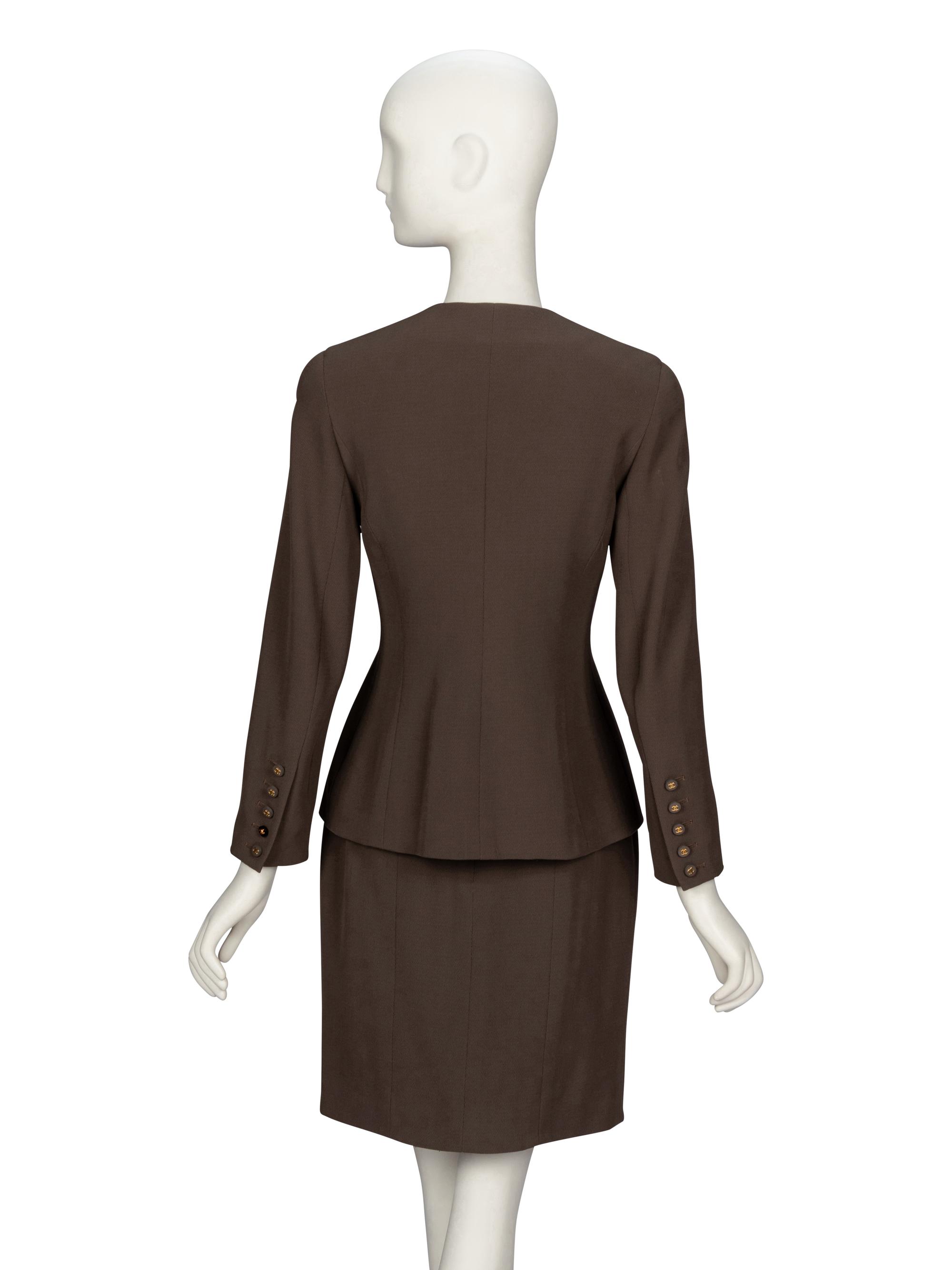 CHANEL, MUTED OLIVE SKIRT SUIT