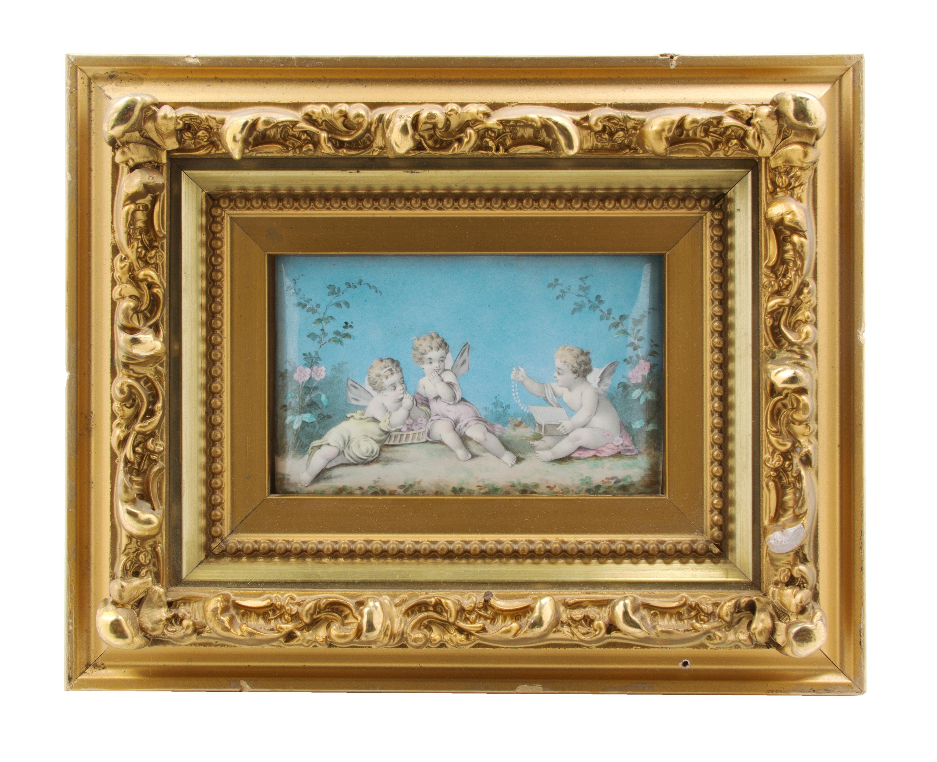 A French Enamel on Copper Plaque, Height of plaque 3 x width 5 inches.