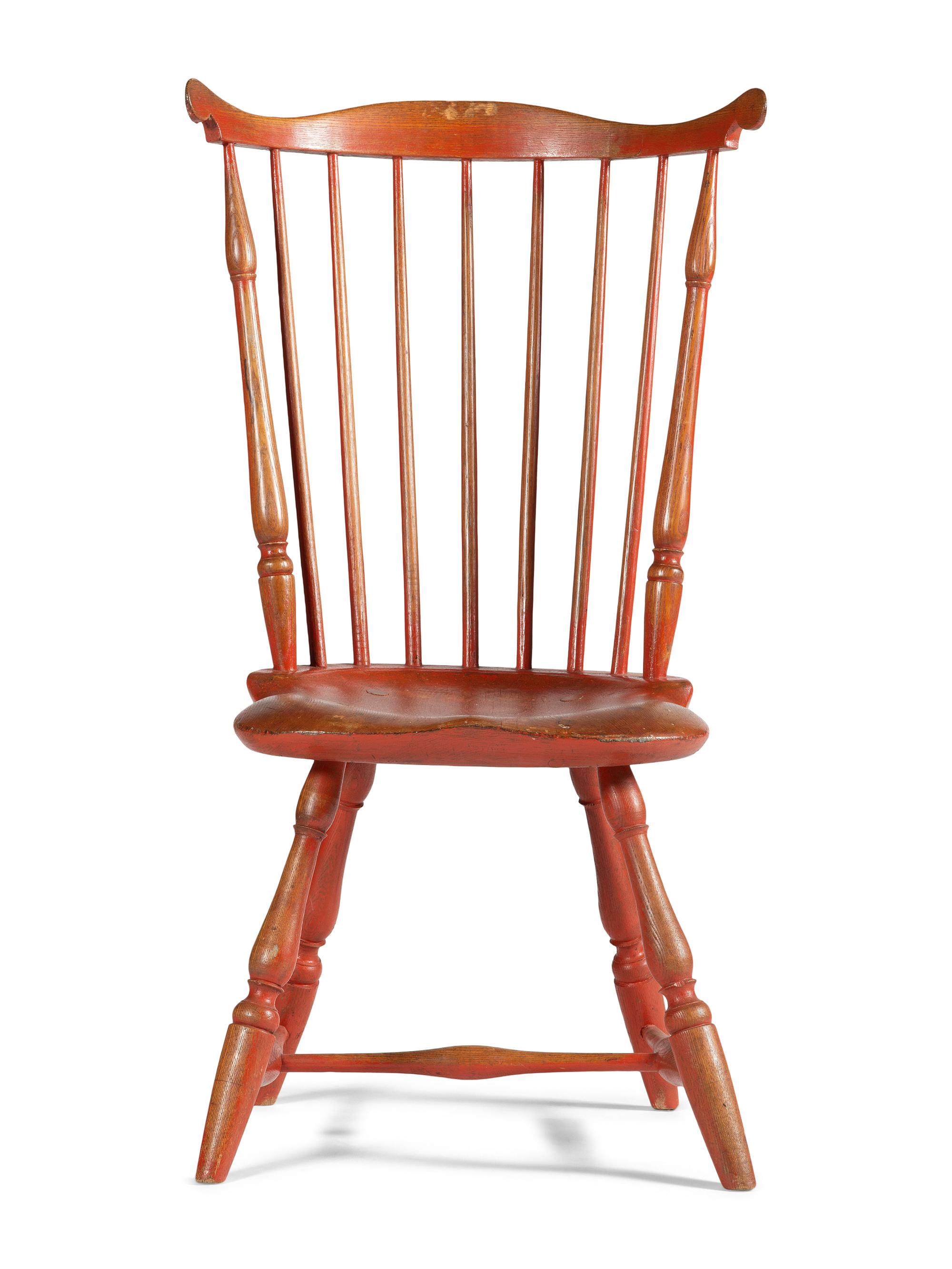 A Red-Stained Comb-Back Compass-Seat Windsor Side Chair