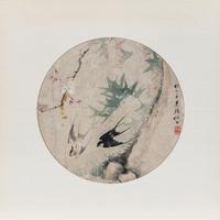 An Ink and Color Painting on Paper Diameter 10 1/8 inches (image).