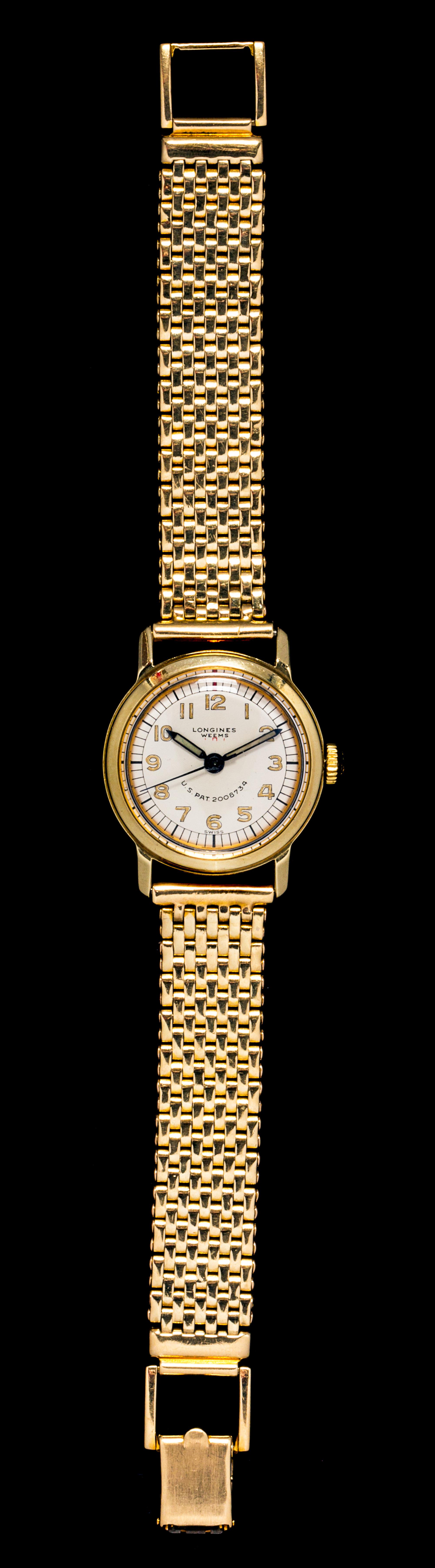 A 14 Karat Yellow Gold Aviator Wristwatch, Longines Weems, Circa 1945,