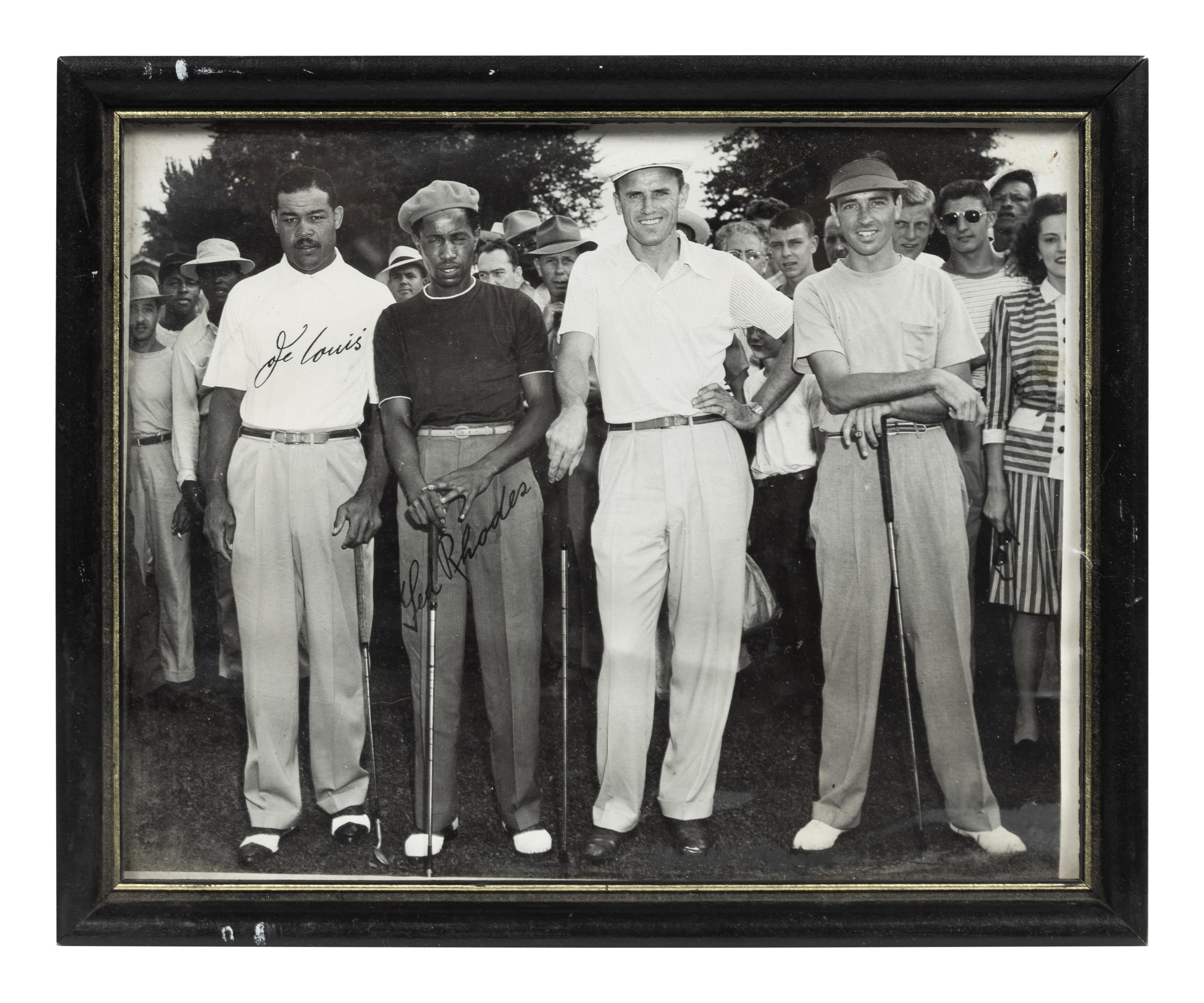 A Vintage Joe Louis and Ted Rhodes Signed Autograph Golf Foursome Photo,