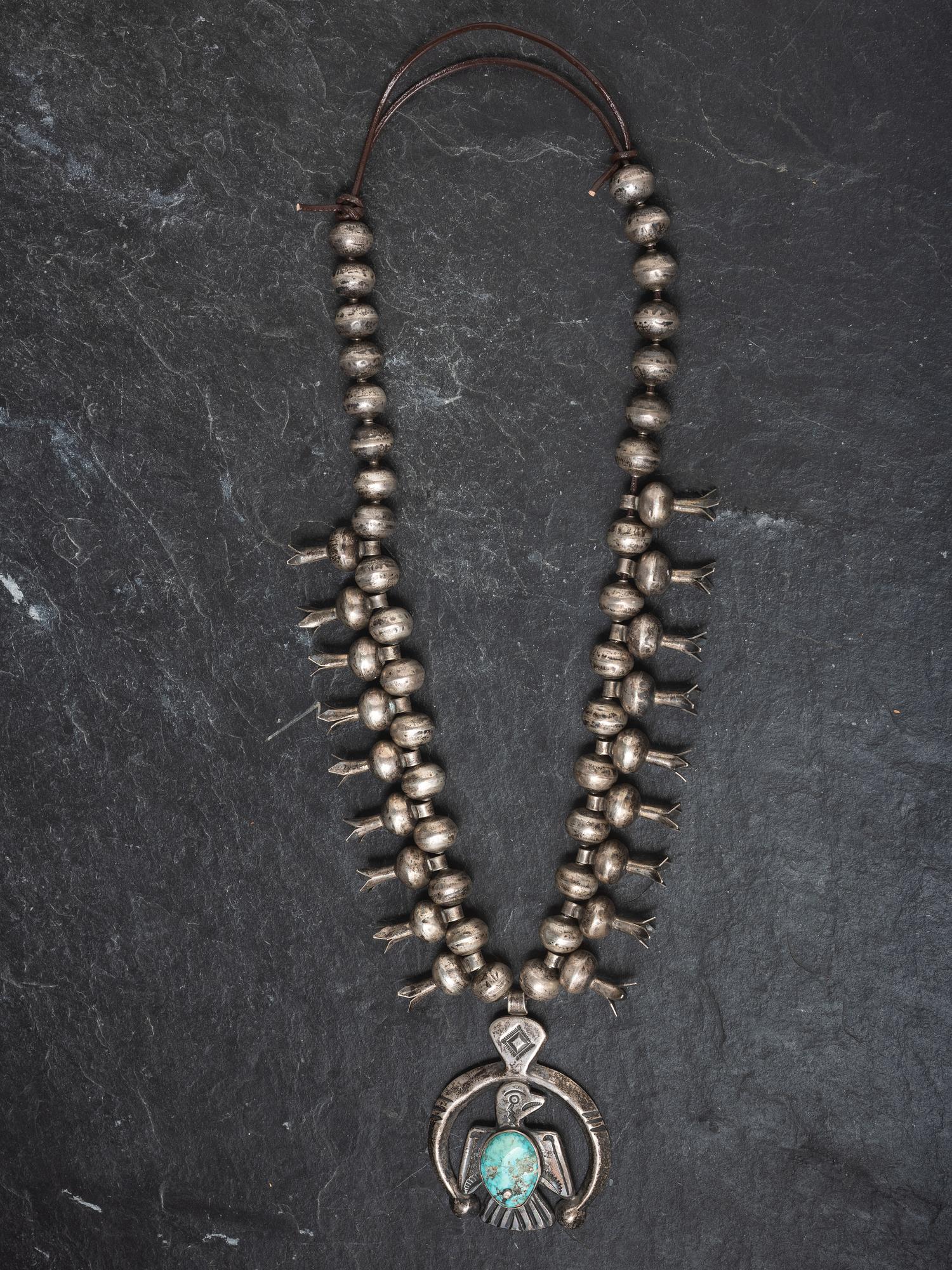 Navajo Thunderbird Squash Blossom Necklace