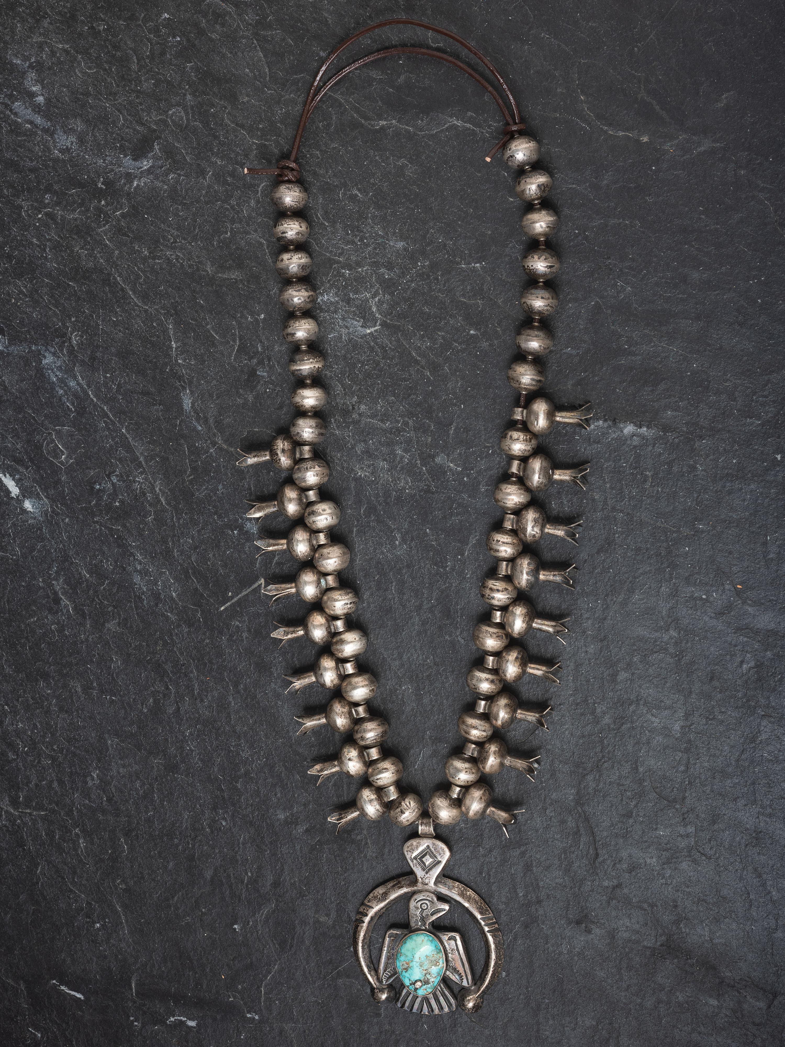 Navajo Thunderbird Squash Blossom Necklace
