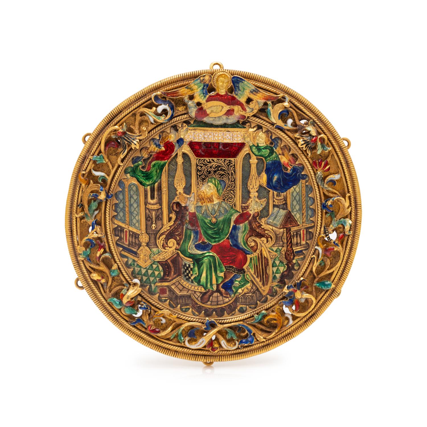 RENAISSANCE, YELLOW GOLD AND POLYCHROME ENAMELED OBJECT