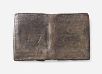 A tooled, dated and initialed leather pocketbook, belonging to Robert Morris, Sr. (1711-1750) and Robert Morris, Jr. (1734-1806), dated "1737"