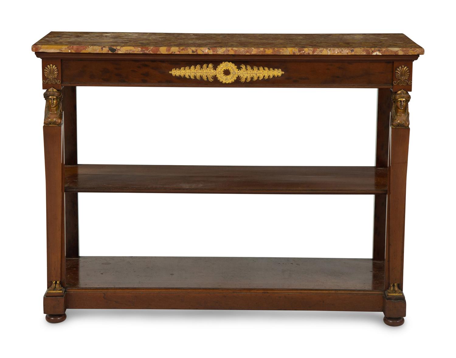 A French Empire Gilt Bronze Mounted Mahogany Breche d'alep Marble-Top Console Table