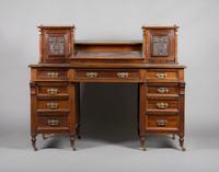 An English Mahogany Pedestal Desk, Hobbs & Co., Height 29 1/2 x width 54 x depth 28 1/4 inches.