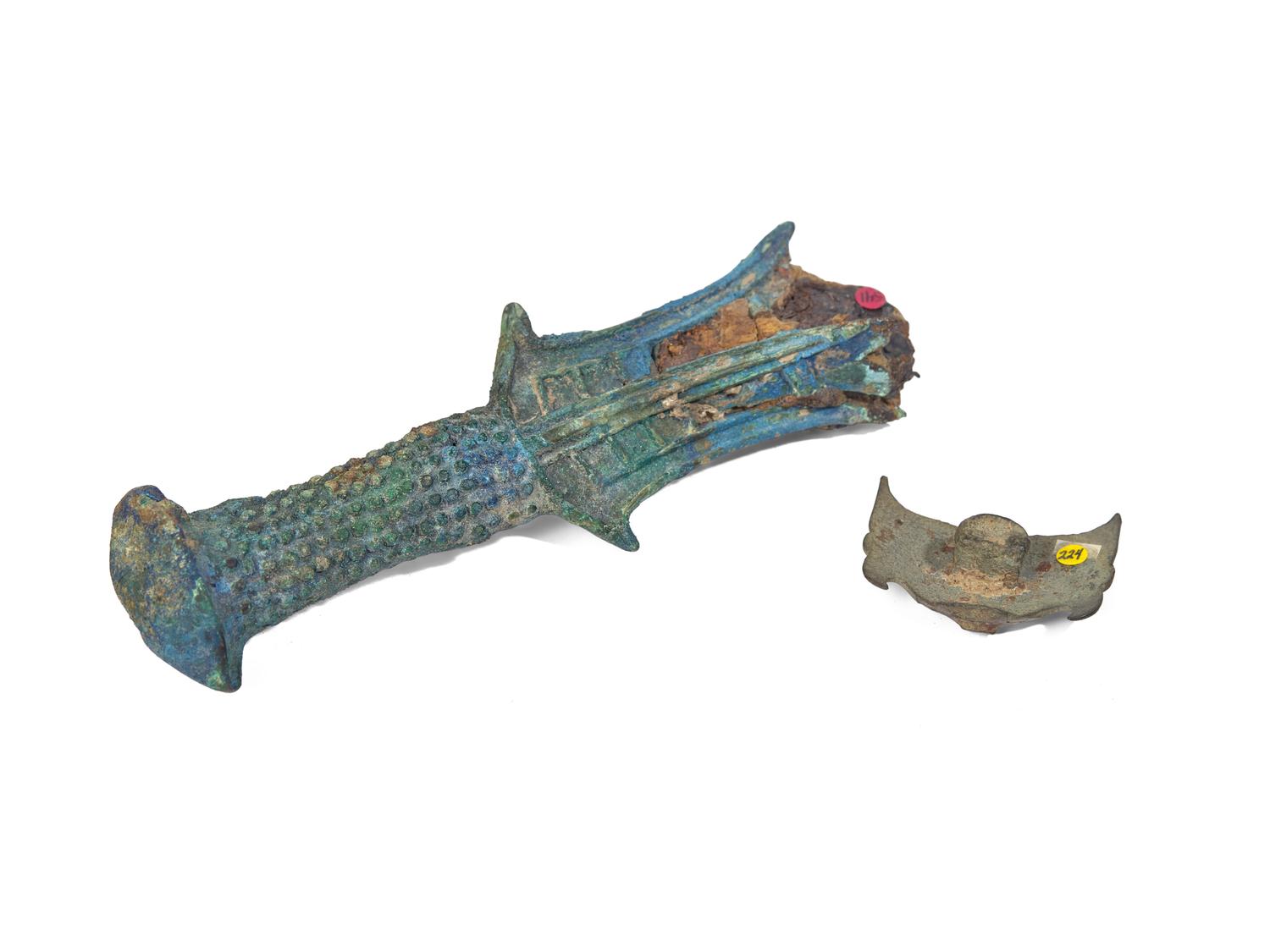 A Chinese Bronze Beast Mask and A Bronze Sword Hilt