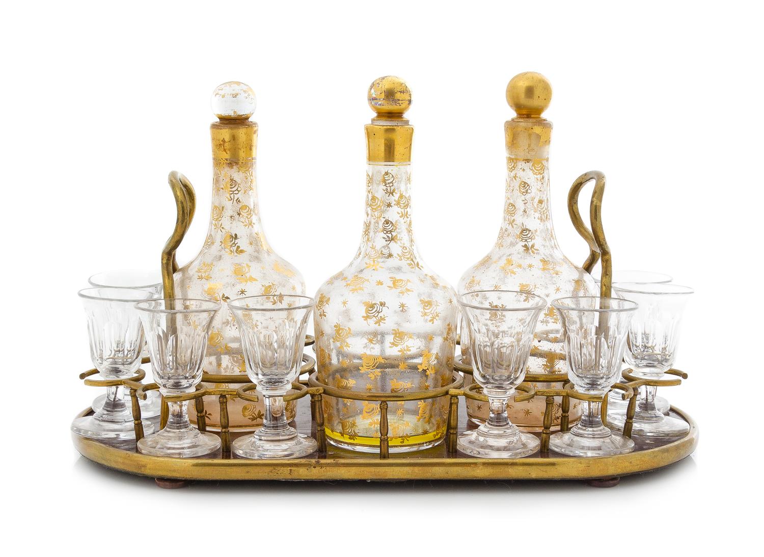 A Continental Brass and Mother-of-Pearl Cave a Liqueur Width 15 1/2 inches. — LATE 19TH/EARLY 20TH CENTURY