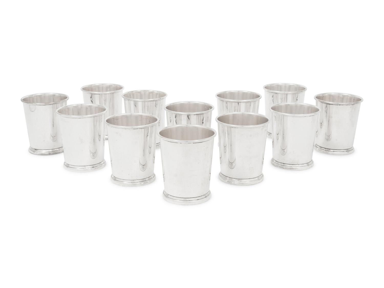 A Set of Twelve American Silver and Enamel Chicago Yacht Club Julep Cups