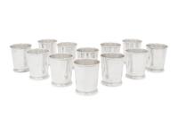 A Set of Twelve American Silver and Enamel Chicago Yacht Club Julep Cups