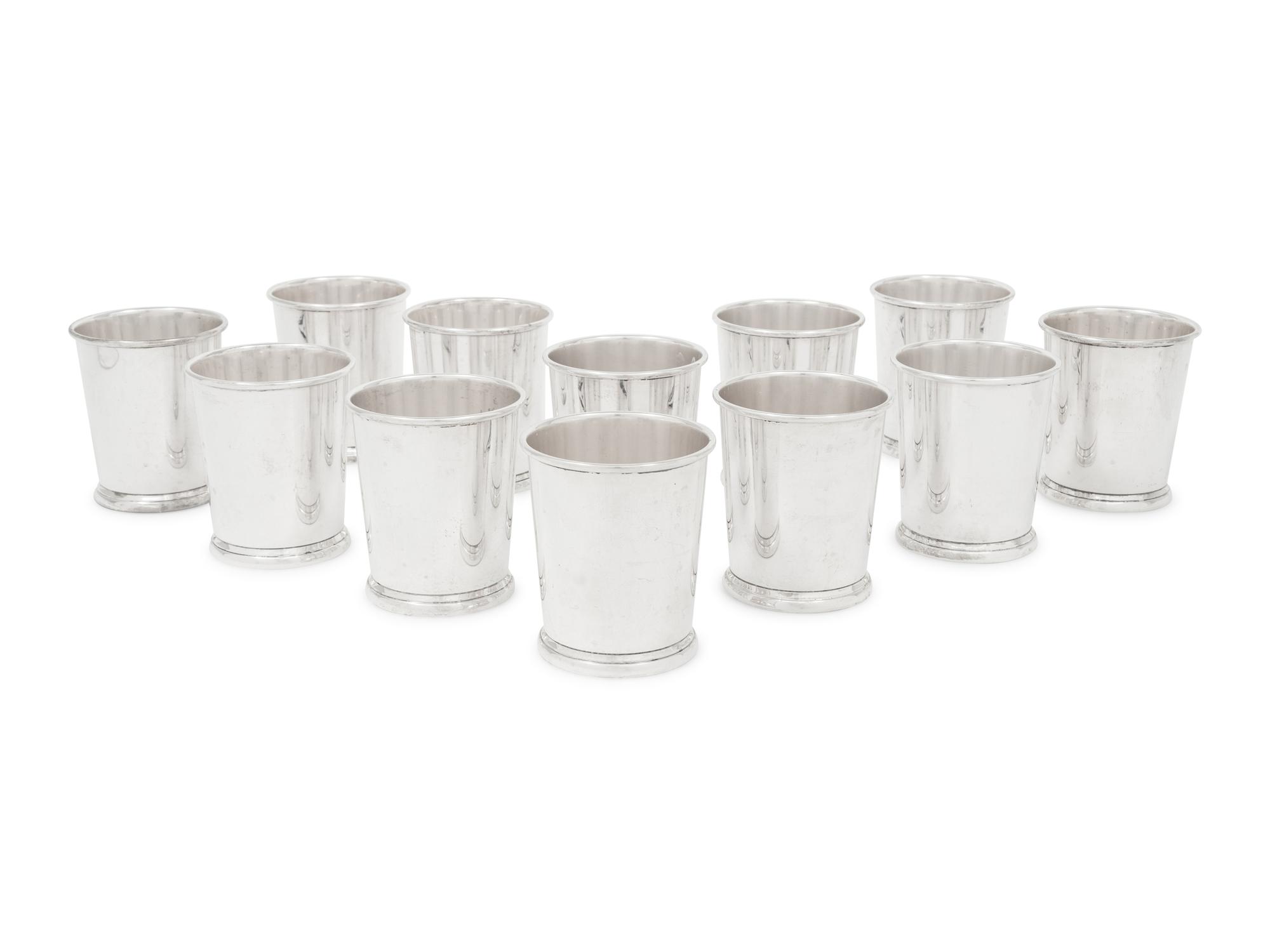 A Set of Twelve American Silver and Enamel Chicago Yacht Club Julep Cups