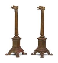A Pair of English Brass Dragon-Form Andirons