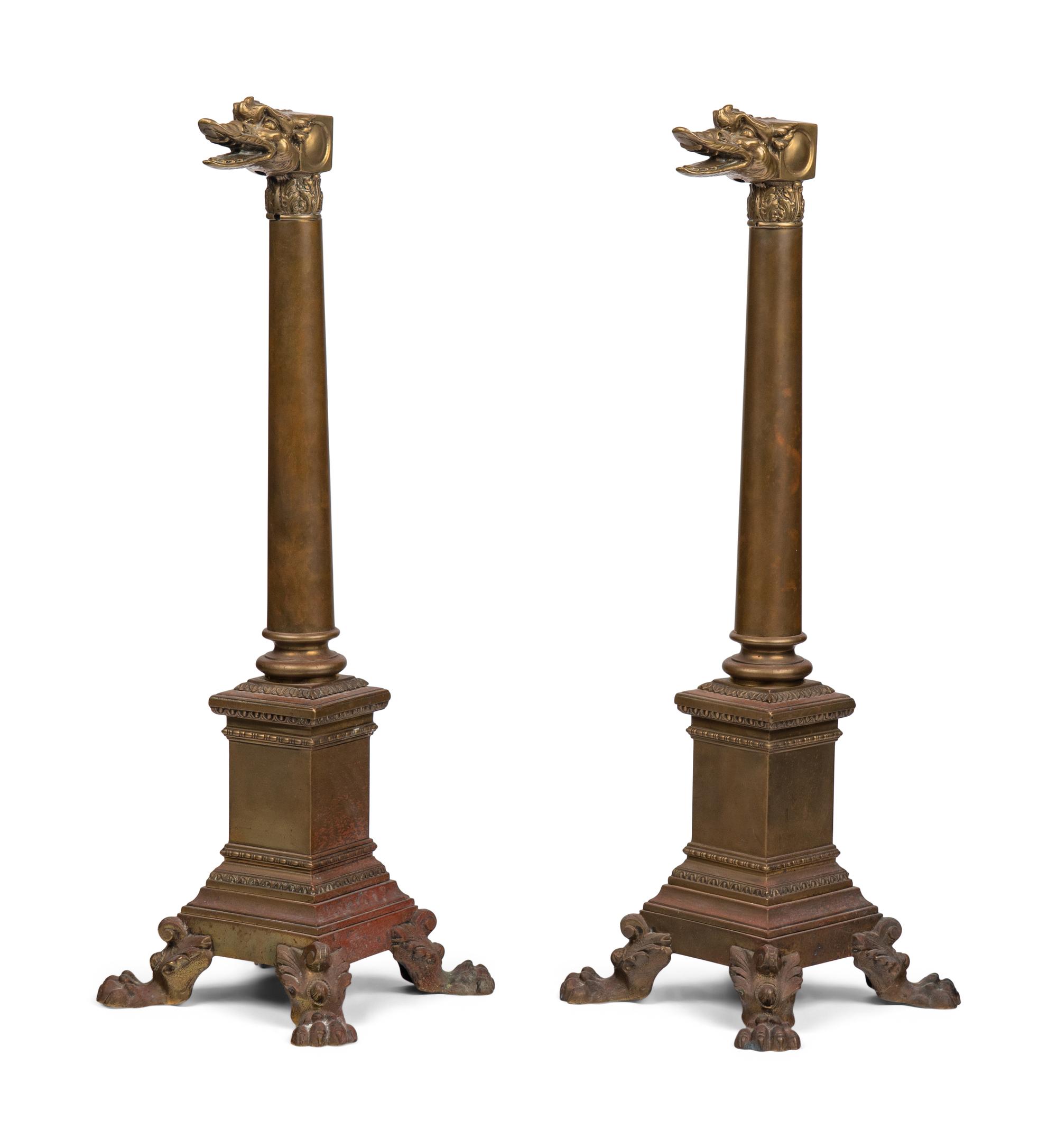A Pair of English Brass Dragon-Form Andirons