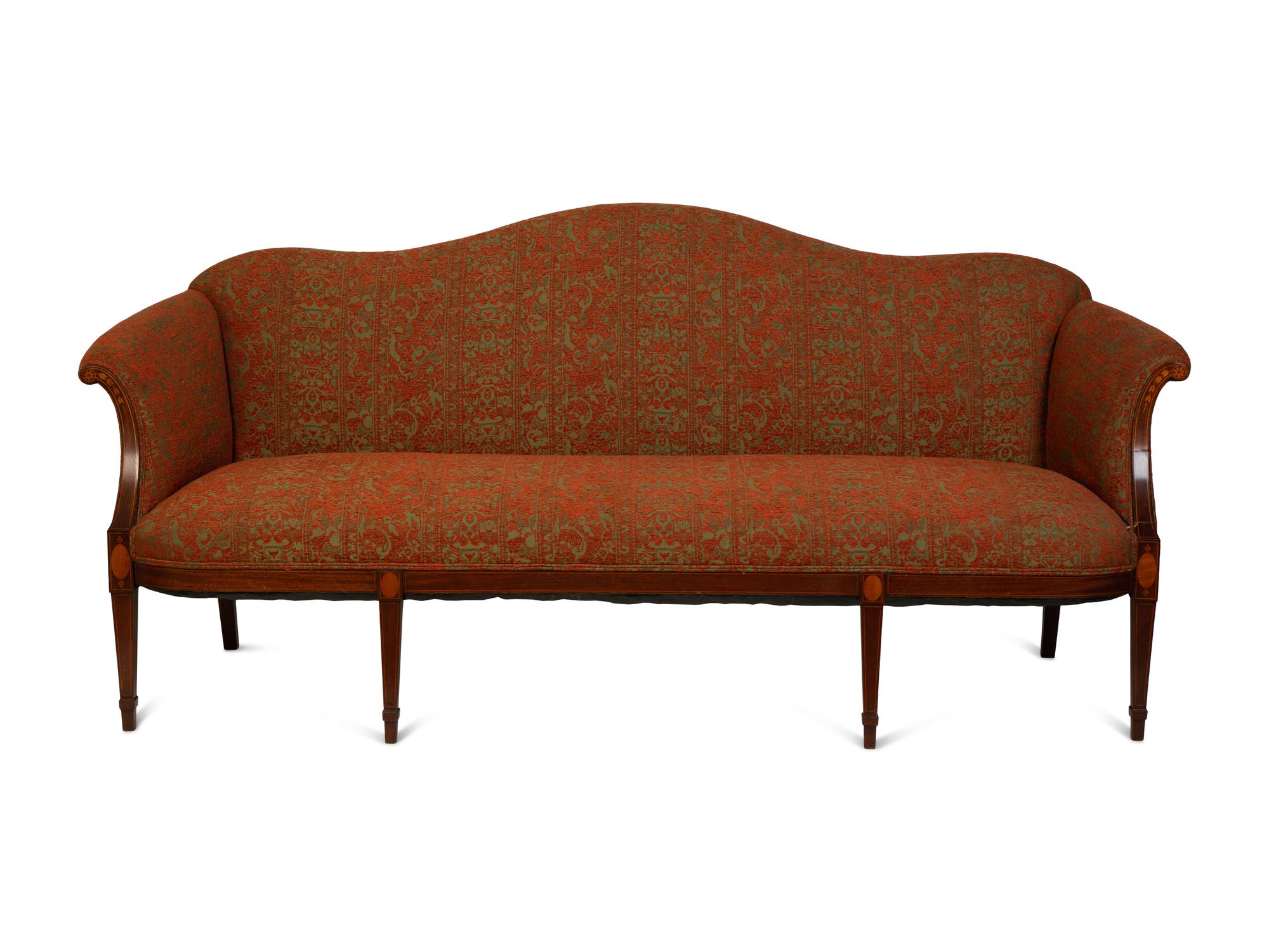 A Federal Style Inlaid Mahogany Camel Back Sofa — 19TH CENTURY