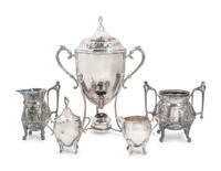 A Silverplate Tea Urn, and Two Pair of Covered Sugar and Creamers — EARLY 20TH CENTURY