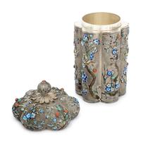 A Chinese Export Enameled Silver Tea Caddy