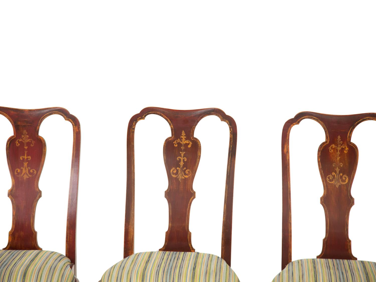 A Set of Four Georgian Style Red-Japanned Side Chairs