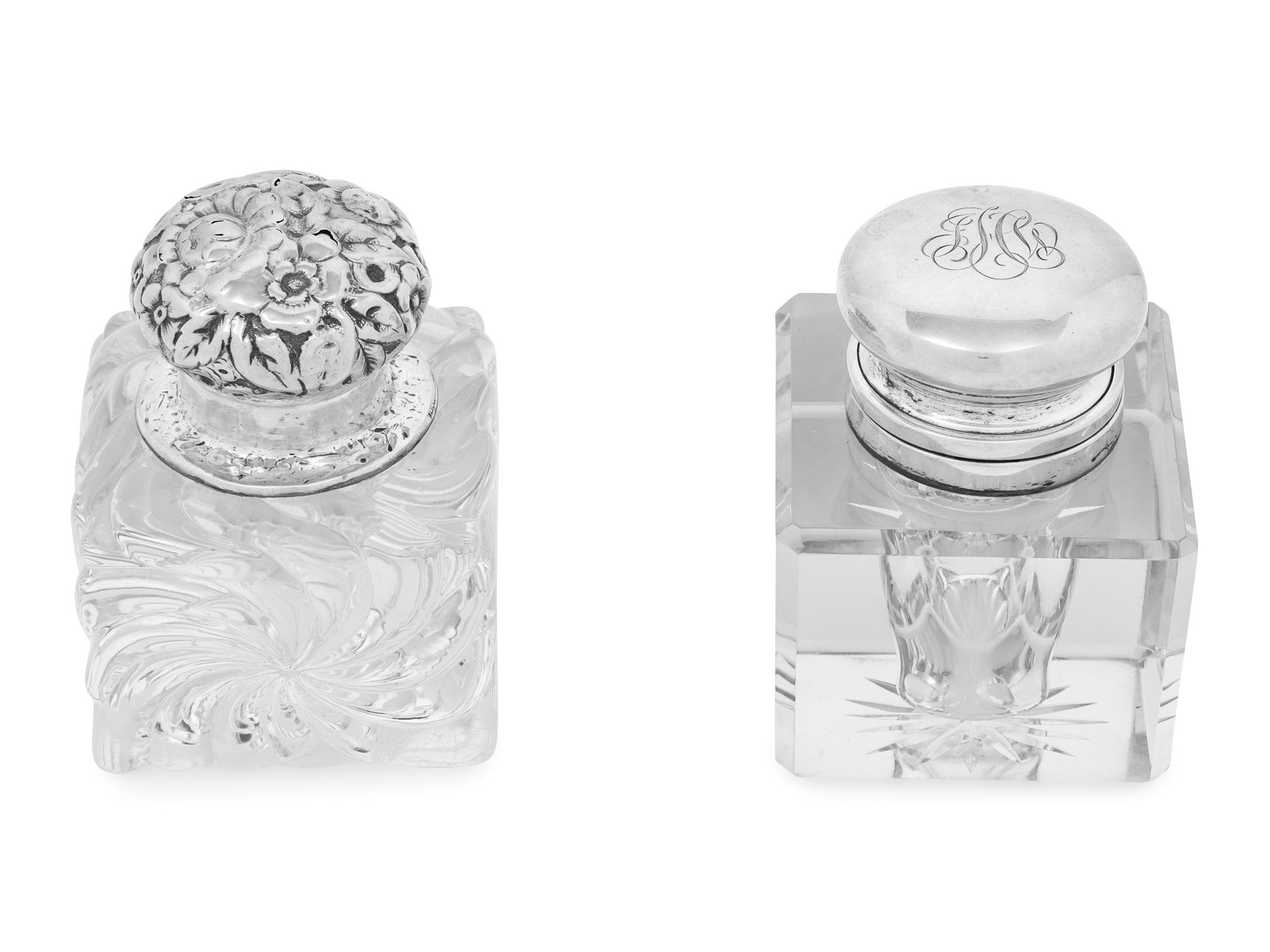 A Cartier Silver Mounted Cut Glass Ink Well