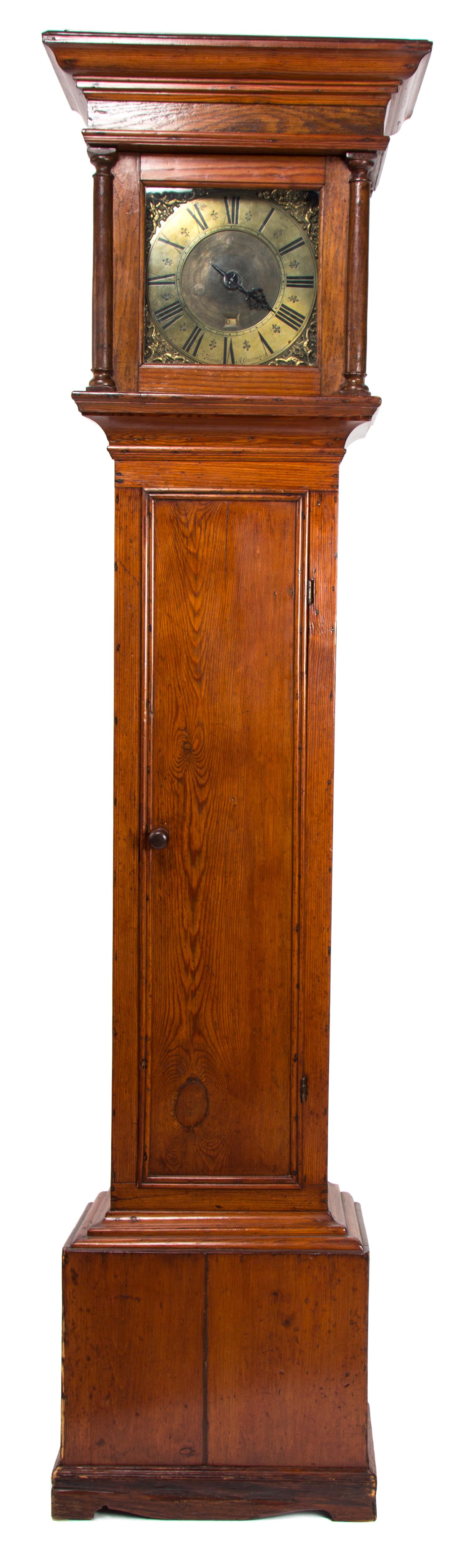 An American Pine Tall Case Clock Height 77 x width 17 x depth 9 1/2 inches. — 18TH CENTURY