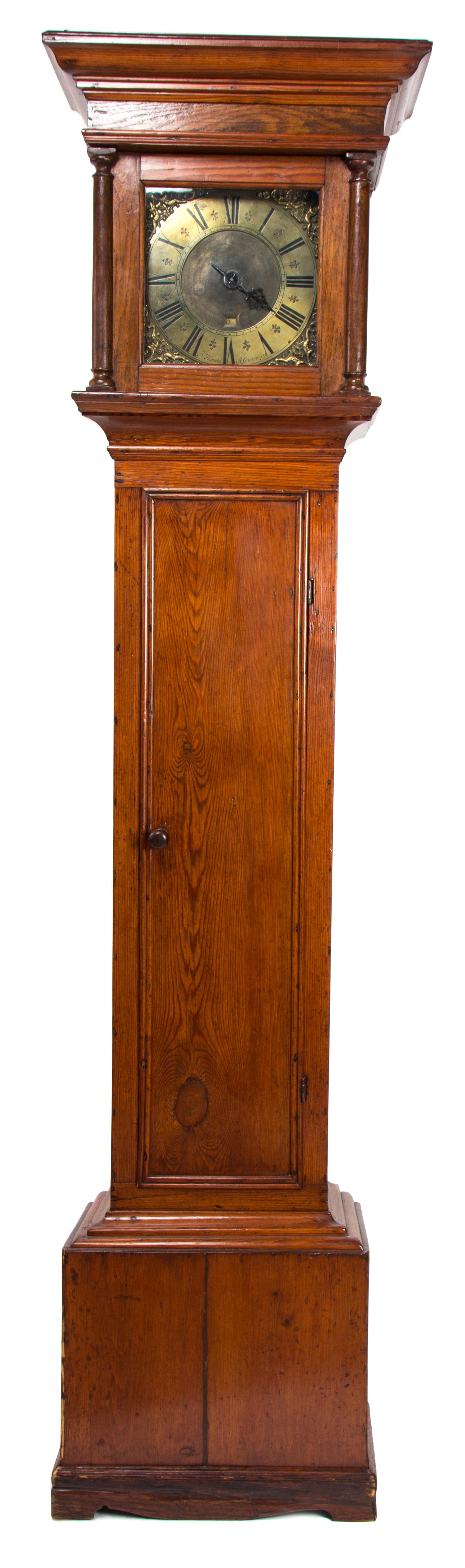 An American Pine Tall Case Clock Height 77 x width 17 x depth 9 1/2 inches. — 18TH CENTURY