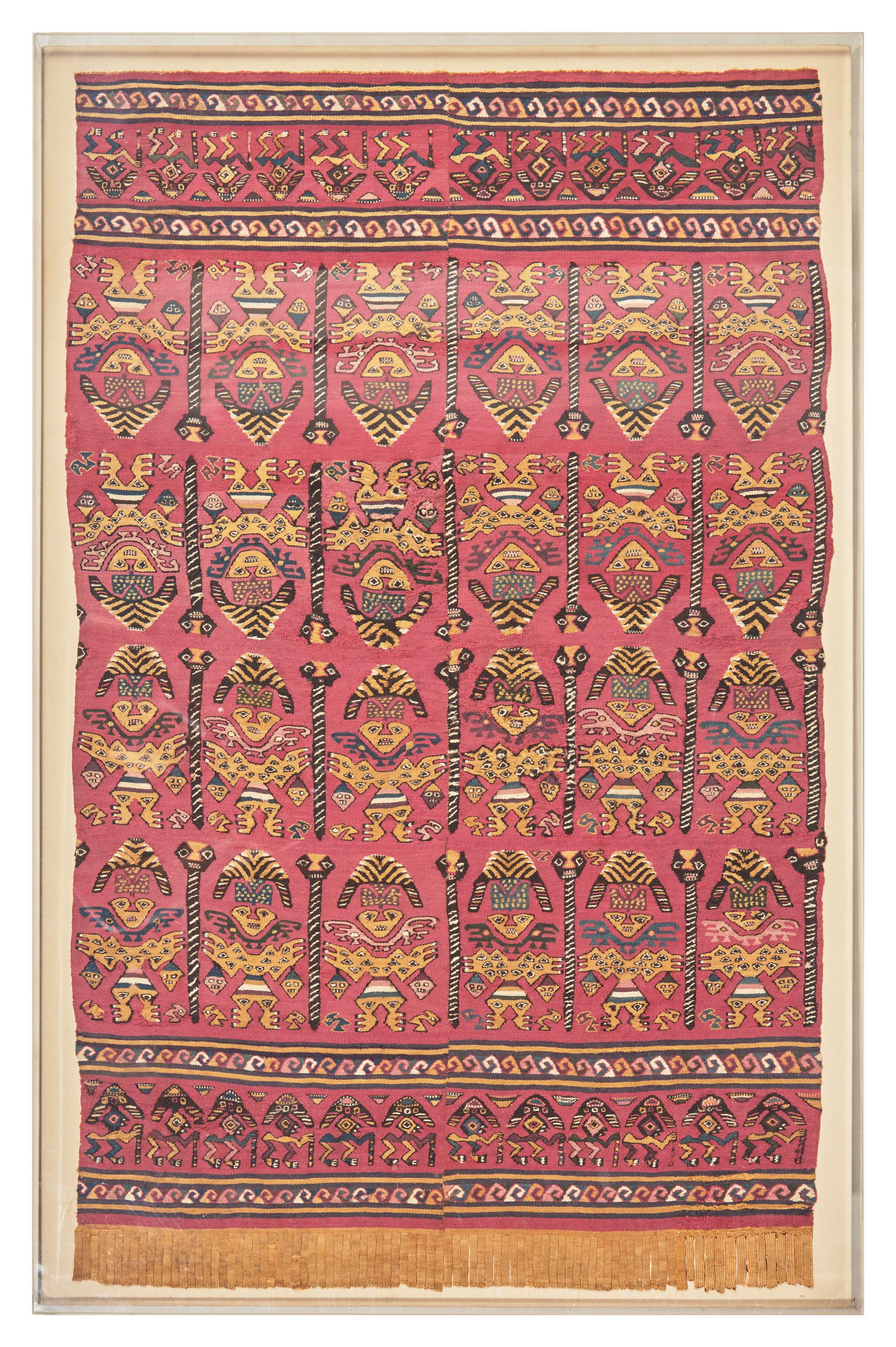 A Chimu Unku Textile with Warriors Carrying Heads